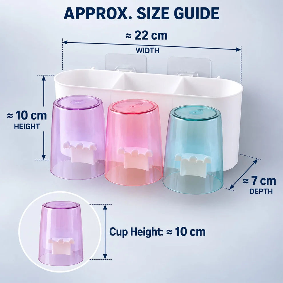 NESTEASE Wall-Mounted Toothbrush Holder with 3 Cups & Storage